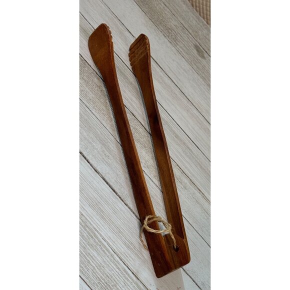 Handcrafted Wooden Kitchen Tongs With Grooved Tips & Hole For Hanging cooking - Picture 1 of 8